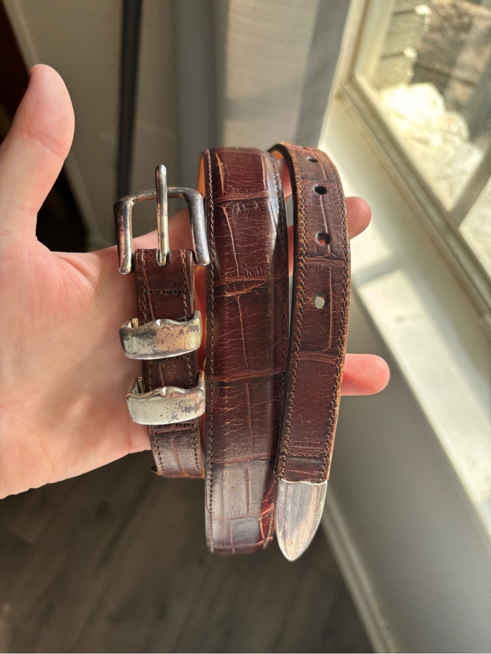 Martin Dingman Chesnut Alligator Leather Belt 44